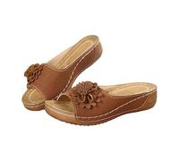 Generico Women's Summer Open Wedge Shoes - Clogs with 3D Flower Comfortable, brown, 10.5 UK