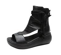 Generico Women's Summer Open Wedge Shoes - Women's Closed Back Zip Sandals Ankle Boot Design Perforated Details Sandal Round Toe Platform Fashion Holiday Shoes, Black, 5 UK