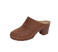 Generico Women's Summer Orthopaedic Closed Toe Sandals with Thick Heel Closed Toe Platform Round Toe Sandal Perforated Details Breathable Elegant Shoes for Holiday, brown, 7 UK