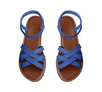 Generico Women's Summer Sandals with Elastic Ankle Strap - Women's Slave Flat Sandals Elegant Comfortable Strappy Shoes Open Back Lightweight Sandal for Holiday and Beach, blue, 4 UK