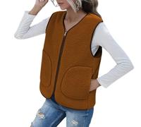 Genérico Women's Teddy Fleece Vest Sleeveless Short Fleece Jacket V-Neck Reversible Zip Up Vest Casual Warm Autumn Winter, brown, M