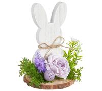 Genérico Wooden Bunny Figurine - Flowers Eggs Decoration Bunnies Wooden Easter Bunnies Decoration, Cute Central Table Decoration Easter Statue for Table Tablecloth