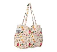 Generico Work Tote Bag - Large Capacity Corduroy Shoulder Bag | Multi Pockets with Zipper Closure | For Travel Study Moms Gym School Picnic, Vintage Flower, riferimento alla descrizione