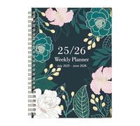 Generico Writing Journals | School Notebook - A5 Diary with Thick Cover Flowers Pattern Coil for Notes English July 2025-June 2026 for Office Sketches Clipboard in Field