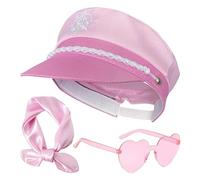 Genérico Yacht Captain Hat Set - Size 57-60cm Polyester Hat with Pink Scarf and Sunglasses Costume Accessory Funny Costume | Cosplay Costume for Women