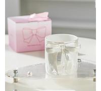 Générique 12oz Coffee Mug with Bow Handle - Pink Christmas Gift Ribbon Design Ceramic Cup (Pear White)