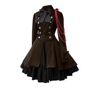Générique 2024 AI - Women's Dress Retro Style Solid Color Trumpet Sleeve Long Dress Princess Doctor Who Cosplay Costumes (Brown, XL)