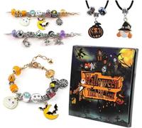 Générique 2025 Halloween Treasures Charm Bracelet Set, Cute DIY Halloween Charm Bracelet with Beads, Adjustable Pumpkin, Ghost, Spider and Cat Pendants, Blind Box