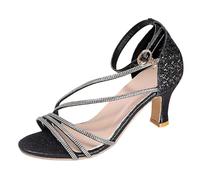 Générique 2026 2026 Eleganti sandali bassi con decorazioni in cristallo e cinturino traforato, tacco alto e design fluido, Black, 6 UK