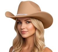 Générique 2026 Wide Brim Western Style Sparkly Rhinestone Cowboy Hat Sun Hat (Khaki, One Size)
