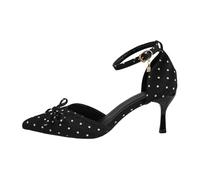 Générique 2026 Women High Heel Shoes Polka Dot Pattern Bow Tie Open Toe Square Heel 7cm for Wedding Party Evening, Black, 9 UK