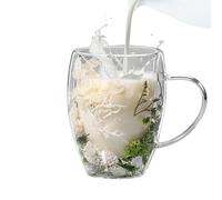 Générique 350ml Glass Coffee Cups, Creative Double Wall Dried Flower Coffee Cups, Anti-scald Coffee Cups, Heat Resistant and Easy to Use Glasses for Tea, Juice