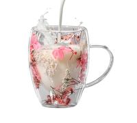 Générique 350ml Glass Coffee Cups, Creative Double Wall Dried Flower Coffee Cups, Anti-scald Coffee Cups, Heat Resistant and Easy to Use Glasses for Tea, Juice