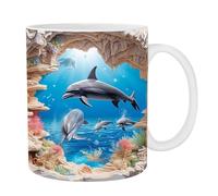 Générique 3D Coffee Mug - 3D Flat Painted Ceramic Coffee Mugs | 11oz Novelty Mug Mugs Ceramic Dolphin Decor for Milk Tea Lovers