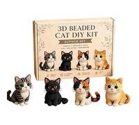 Générique 3D Pearl Cat DIY Kit - Mini Animal Embroidery Set | 4 Easy Beads Cat Patterns | Beginner Friendly with Instructions for DIY Creators