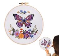 Générique Animal Embroidery Kit,Butterfly Flower Embroidery Kit,Colorful Hand Sewing Kit,Embroidery Kit for Beginners,Round Sewing Supplies for Women