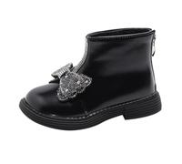 Générique Ankle Boots Girl Beautiful Winter Princess Versatile Bow Plus Velvet Warm Back Zipper Short Boots Soft Bottom Non Cotton Shoes Boots Girl Metallic Football Boots, Black, 7 UK Child