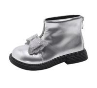 Générique Ankle Boots Girl Beautiful Winter Princess Versatile Bow Plus Velvet Warm Back Zipper Short Boots Soft Bottom Non Cotton Shoes Boots Girl Metallic Football Boots, Silver, 10 UK Child