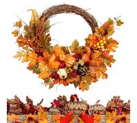 Générique Autumn Wreath - Handmade 45cm | Artificial Maple Leaf Door Hanging | Harvest Season Curved Vine Decoration For Wall Porch Garden Farmhouse Front Door Wall Window