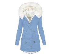 Générique Big Jacket Ultra Hood Hood - Faux Fur Coat Women's Long Jacket Fur Collar Sweatshirt with Zip Jacket with Button Outdoor Jackets Warm Coats, Blue, XL