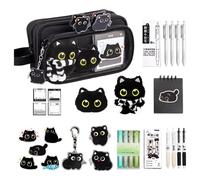 Générique Black Cat Pencil Case (22 x 8 x 12 cm/350 g) Large Capacity Pencil Case | Stationery Set with Sticky Notes Highlighters | School Supplies Boys Girls | Travel Cade