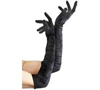 Ladies Long Gloves Velveteen Black Halloween Fancy Dress Accessory New
