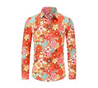 Générique Black T-Shirts Men Long Sleeve Shirt for Men with Button Hem and Floral Print for Work and Leisure T-Shirts, Red Watermelon, XXL