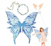 Générique Butterfly Wings for Women | Fairy Costume Set with Floral Garland and Ears - Costume for Stage Wedding Party Princess Role Play Party Gift