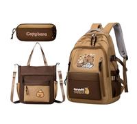 Générique Capybara Backpack, Cartoon School Bag, Aesthetic Bookbag Set, Laptop Compartment, Pencil Case & Tote Included, for Boys Girls, Students, Travel, Outdoor Adventure and More, Multicolored