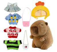 Générique Capybara Plush Toy, Capybara Plush Toy - Cute Winter Animal Toys with 4 Clothes and Accessories, Funny Cartoon Plush Animal with Outfits, Soft Toy