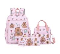 Générique Capybara School Bag - 380 x 280 x 13 mm Kids Backpack | Polyester Animal Backpack, Cute with Pencil Case and Lunch Bag for Daily Travel School Pens Stationery Gift for Kids Boys Girls, Pink