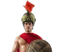 Générique Casturion Helmets - Heads With Side Guards - Knight Retro Gold Roman Greek Costume Accessory Roman Helmets With Gladiator Helmets Red Feather With Side Guards