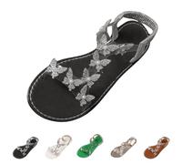 Générique Chic and Elegant Women's Beach Sandal Summer Comfortable Sandals Large Size Casual 2026 Butterfly Rhinestone Flat Slide Sandals Spring Summer Bare Feet, gold, 6 UK