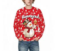 Générique Children's Christmas Sweatshirt, Long Sleeve Crew Neck Jumper for Boys and Girls, Reindeer, Snowman, Santa Claus, Fleece Lining (Red, 13-14 Years)