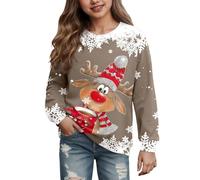 Générique Children's Christmas Sweatshirt with Long Sleeve and Deer Print Hoodie, Ideal for Everyday Use (Khaki, 3-4 Years)