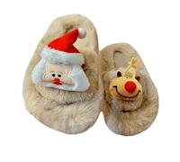 Générique Children's Cute Christmas Slippers with Santa and Deer Print Christmas Slippers Fluffy Christmas Slipper Casual Suede Slippers Comfortable Warm Indoor, khaki, 2.5 UK
