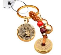 Générique Chinese Key Chain, Coin Key Chain,Vintage Copper Charm - Brass Key Ring Wealth Success Longevity, Coin Pendant, God Ox + Five Emperors Silver, Se référer au descriptif