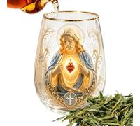 Générique Christian Mugs | Clear Glass With Jesus Design 400ml | Collectable Tea Cup - Drink Whiskey Tea Beer Home Bar Gathering Party Birthday Holiday