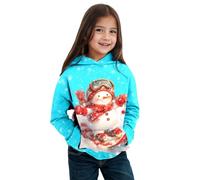 Générique Christmas Children's Long-Sleeved Hooded Sweatshirt for Children, Christmas Theme, Autumn Winter, Snowman, Warm and Comfortable Coat for Boys and Girls (Sky Blue, 10-12 Years)