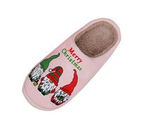 Générique Christmas Slippers for Men and Women Plush Warm with Christmas Gnome Print and Alphabet Merry Christmas Slippers Fluffy Christmas Slipper Casual Comfort Slipper, Pink, 5 UK
