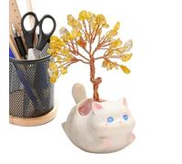 Générique Citrine Crystal Money Tree - Cute Kitten Statue Decor Set, Cat Ornament Display, Desk Car Dashboard Office Use, Shop Wedding Housewarming Living Room Gift Decoration Item
