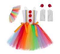 Générique Clown Fancy Dishing, Cosplay Dress Fancy Dish Up - Rainbow Tutu Dress, Girls Cosplay Ten and Gloves and Hairpins Included for 2-10 Girls