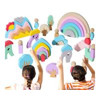 Générique Colorful Stacking Blocks - 44 Rainbow Blocks, Rainbow Wooden Kit, Colorful Wooden Stacking Toys | A Set of Educational Buildings for Three