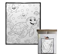 Générique Colouring Blanket for | DIY Marine Animals Theme Blanket - 150 x 127 cm Marine Animals Theme Washable DIY | for Women and Teenagers, Home Living Room, Bedroom, Sofa Armchair, Travel Avi