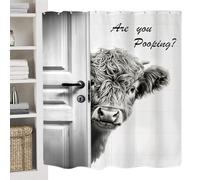 Générique Cow Shower Drape - Funny Rustic Bathroom Decor, Waterproof Farmhouse Fabric Screen with Twelve Hanging Hooks, Country Western Animal Print, Highland Cattle Accessory for Western Farmhouse