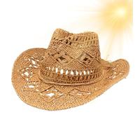 Générique Cowboy Hat Straw, Headpiece, 22.05-23.62 inches, Wide Brim Sun Protection Hat, Lightweight Breathable Design, Ideal for Farm Work, Hiking, Theme Party, Beach, Travel