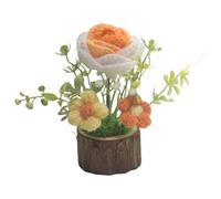 Générique Crochet Flower Pot, Desktop Crochet Pot | Small Pot Statue Crochet Roses | Artificial Bouquet in Table Pot, Dashboard Decorations for Birthday