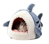 Générique Cuccia Gatto Invernale A Forma Di Squalo - Tana Morbida E Calda in Plush, Chiuso per Gattini E Cani Piccoli (<3kg), Fondo Antiscivolo, Cuscino Lavabile | Grigio 40 cm