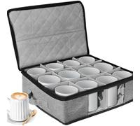 Générique Cups Storage Organizer | Stackable Zipper Box, Wear-resistant Container Holds 12 | Durable Tea With Handle And Dividers For Kitchen,