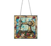 Générique Cute Sewing Machine Sun Catcher, Quilting Pendant, Acrylic Floral Stitching Machine Window Sun Catchers, for Outdoor Holiday Decorations and Colorful Light Reflection